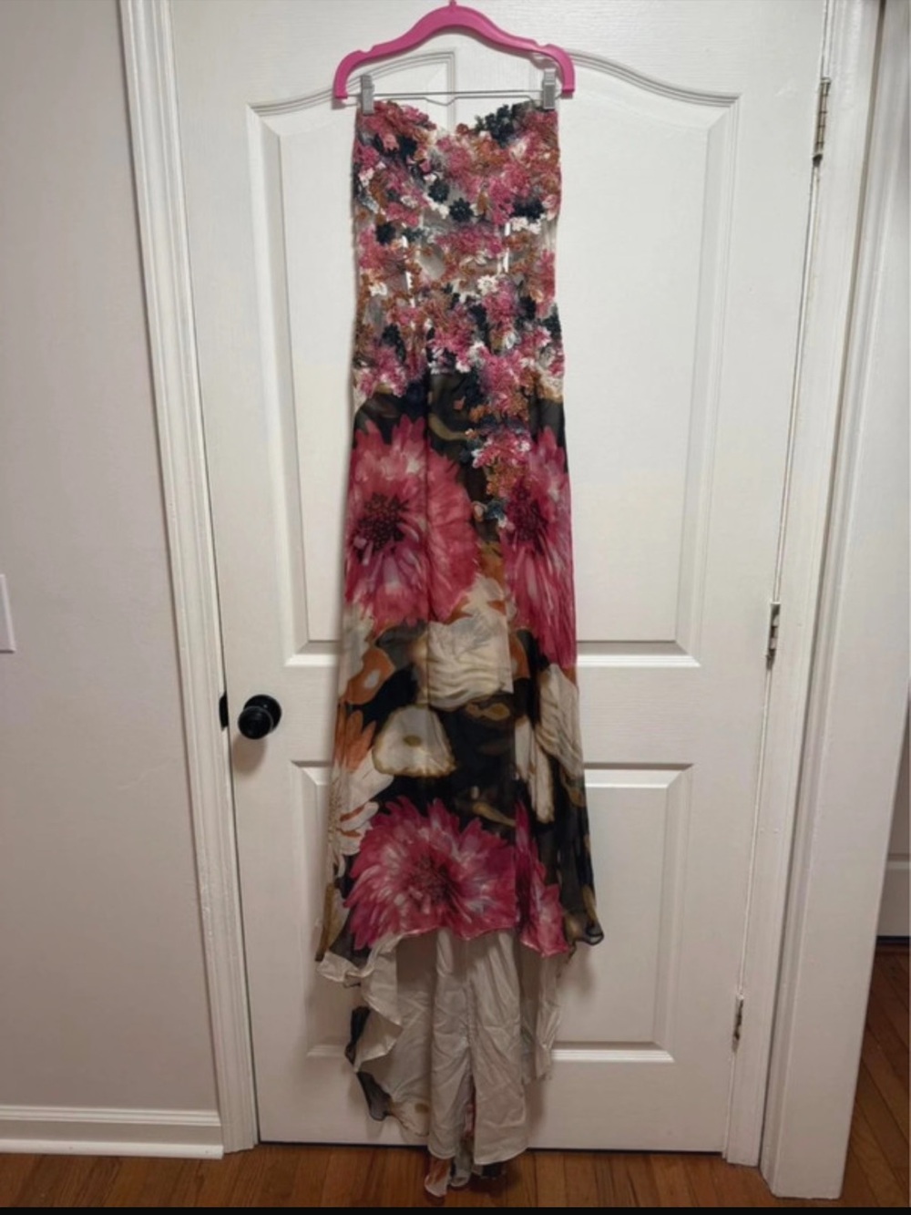 Jovani Floral Lace Cocktail Dress in Pink, Rust & Cream